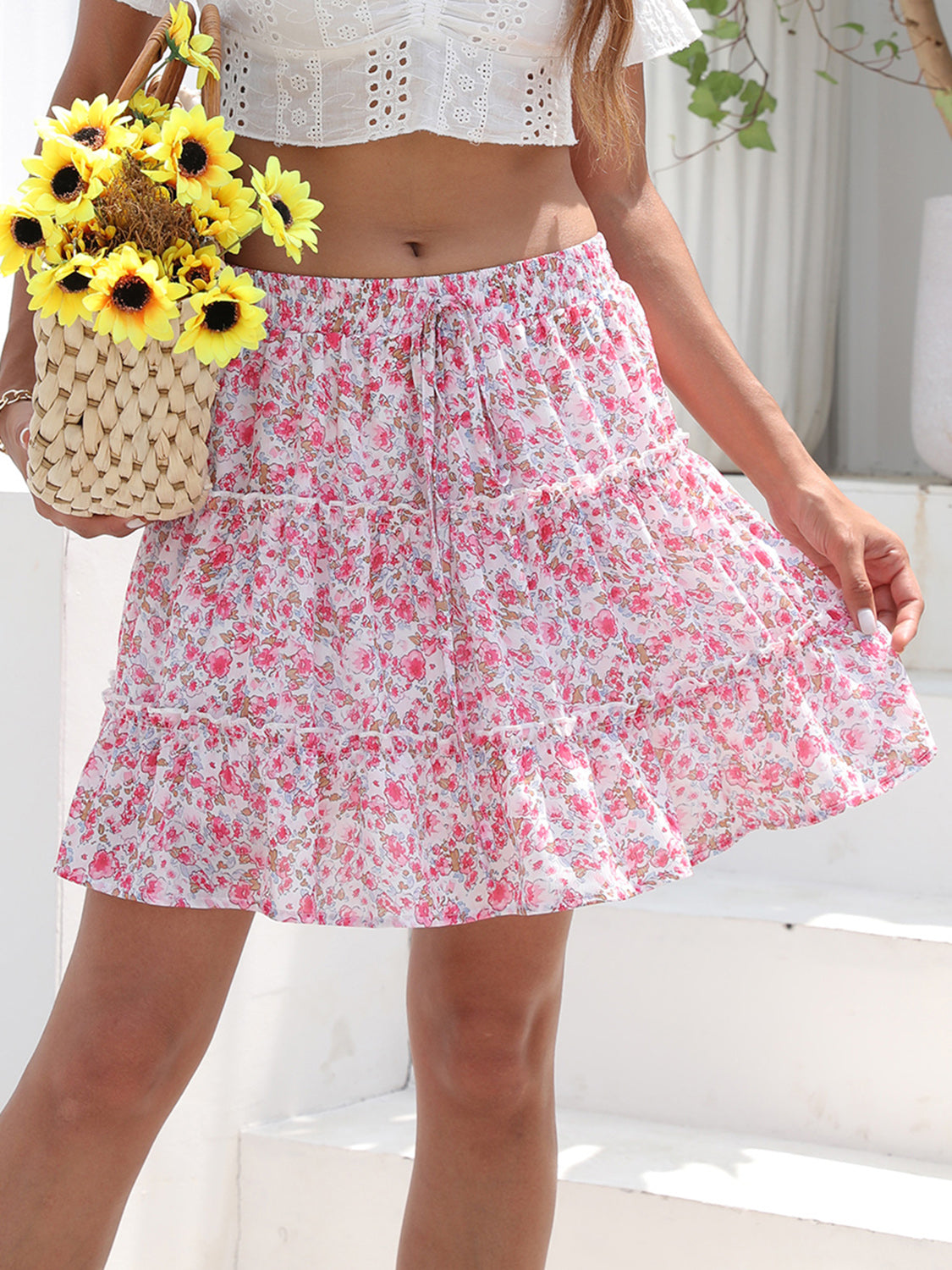 Printed Elastic Waist Boho Boho Mini Skirt [Spirit and Rebel]   