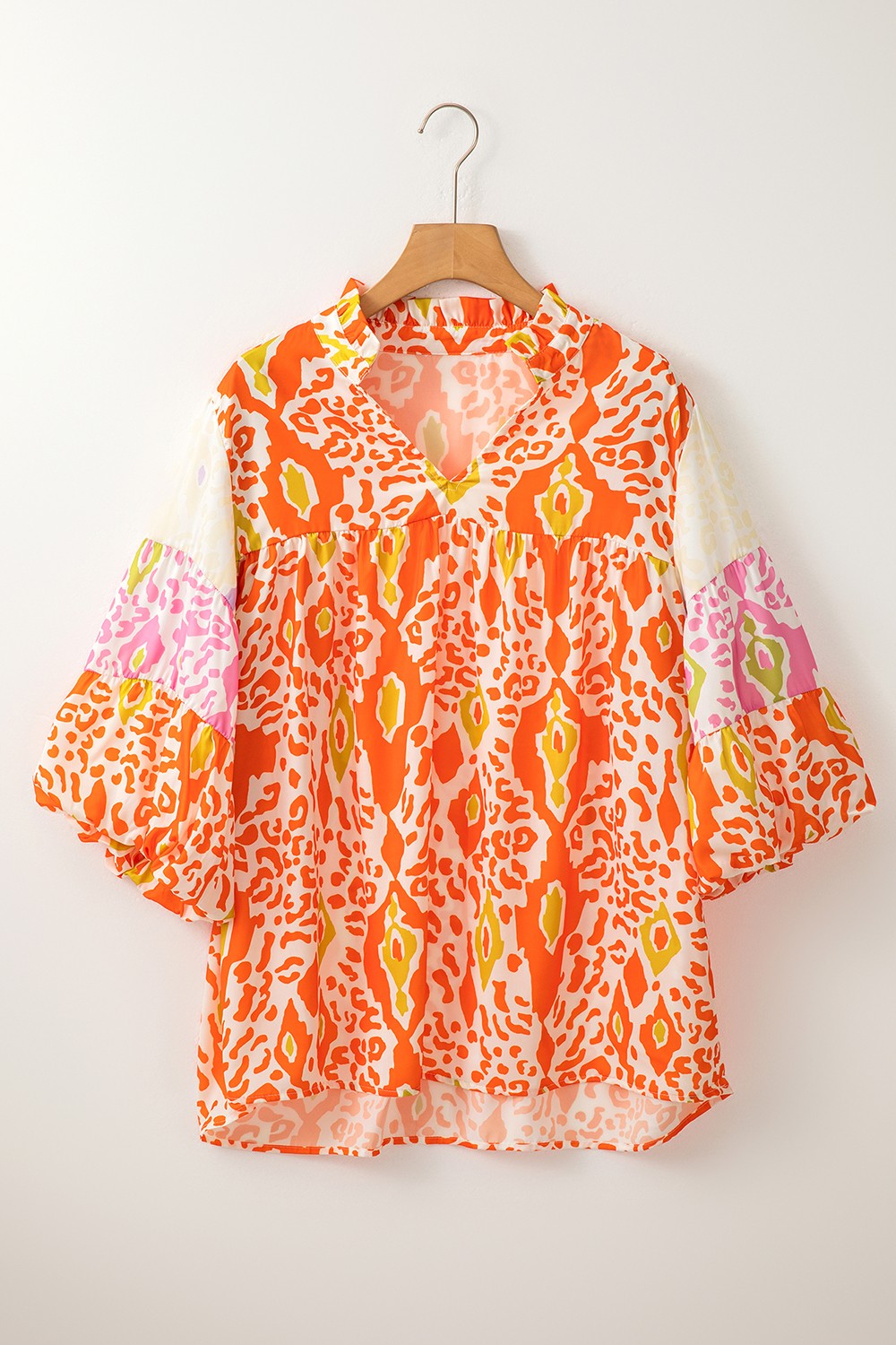 Printed Notched Half Sleeve Boho Blouse - Spirit and Rebel [Spirit and Rebel]   