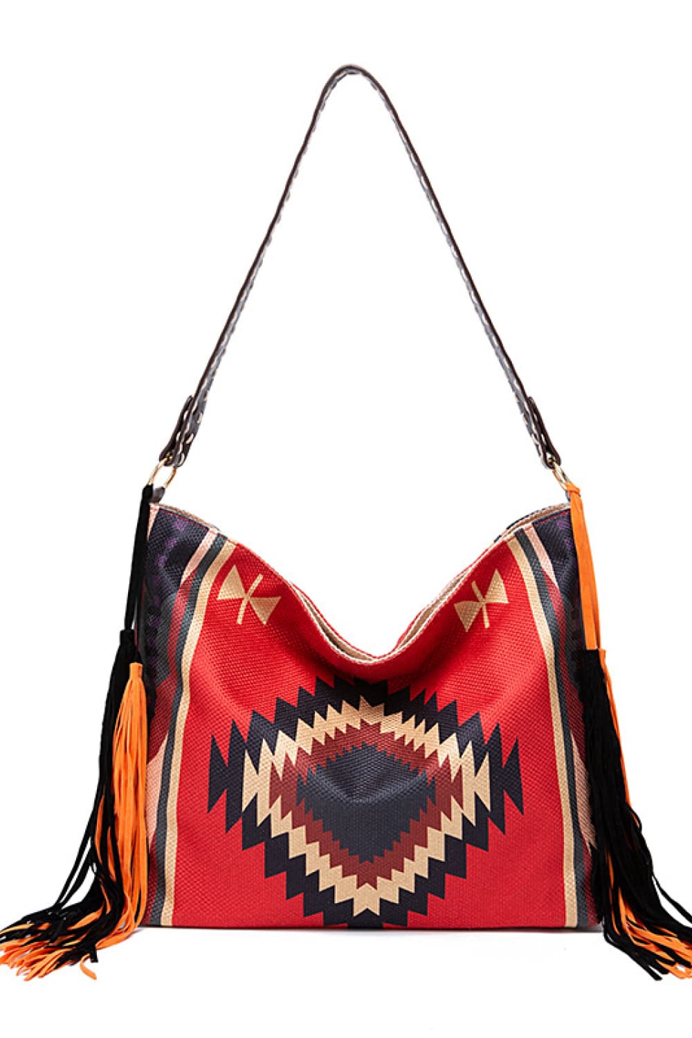 Geometric Canvas Tote Boho Bag - Spirit and Rebel [Spirit and Rebel] Orange One Size 