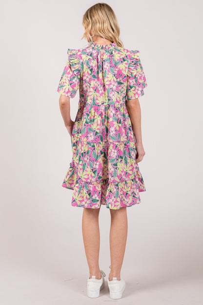 Floral Ruffle Short Sleeve Boho Dress - Spirit and Rebel [Spirit and Rebel]   