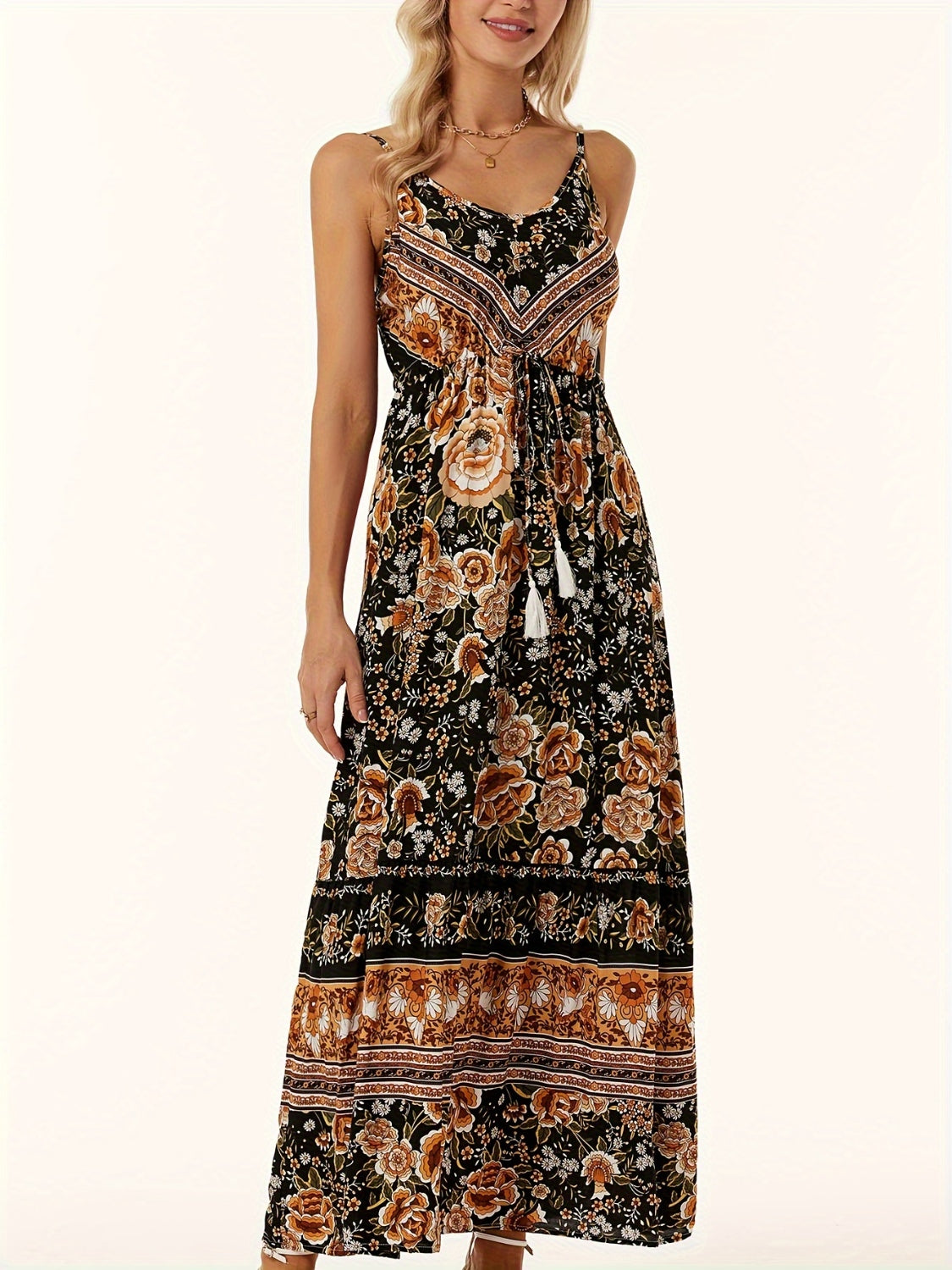 Printed Scoop Neck Midi Cami Boho Dress [Spirit and Rebel]   