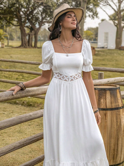 Square Neck Flounce Sleeve Boho Midi Dress [Spirit and Rebel]   