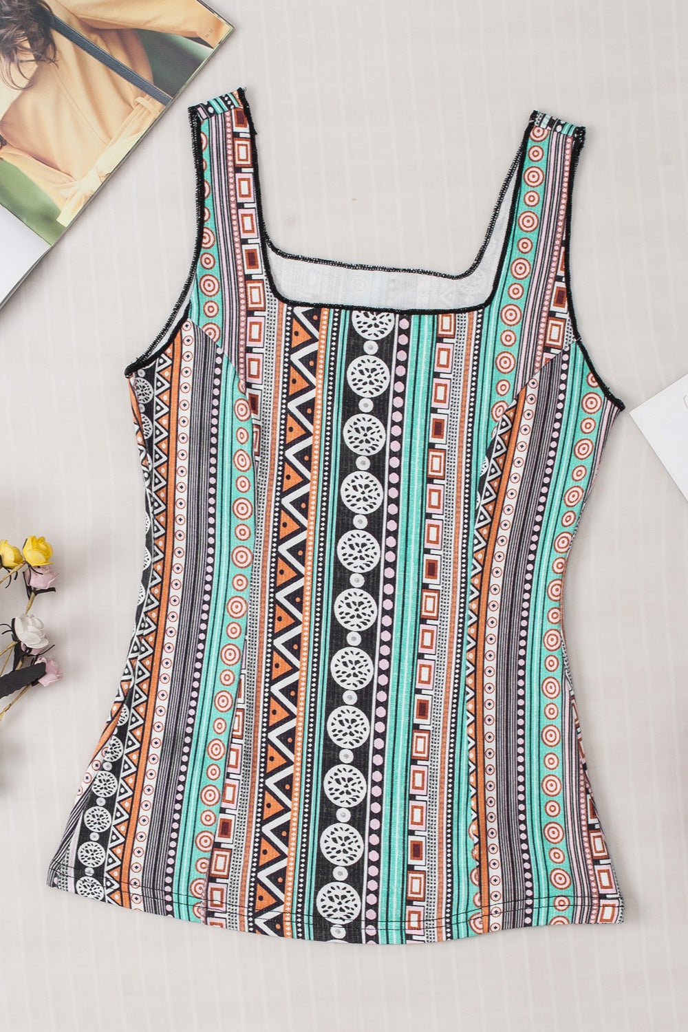 Printed Square Neck Wide Strap Boho Tank Top [Spirit and Rebel]   