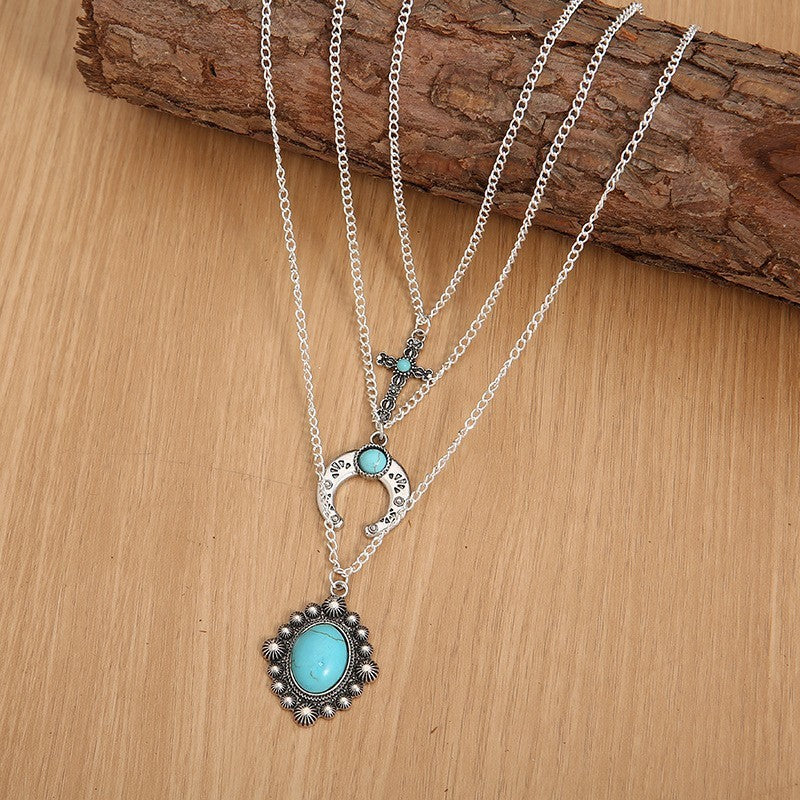 Artificial Turquoise Alloy Three-Layered Necklace [Spirit and Rebel]