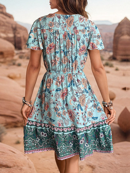 Printed V-Neck Flutter Sleeve Boho Dress [Spirit and Rebel]   