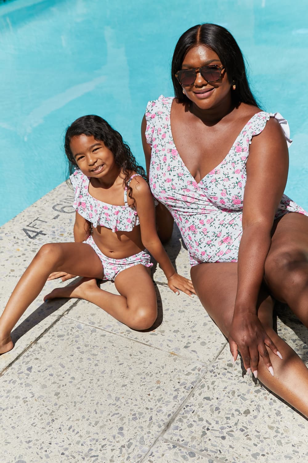 Marina West Swim Plus Size Float On Ruffle Faux Wrap One-Piece in Roses Off-White Mother Daughter Swimwear [Spirit and Rebel] Floral S