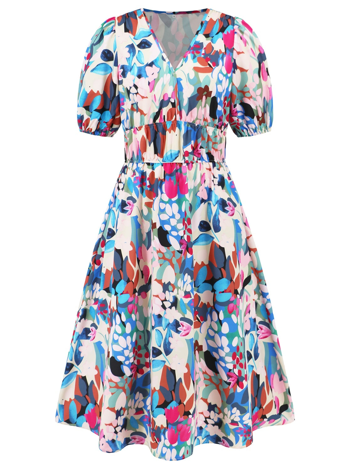 Boho Chic  Ruched Printed Surplice Short Sleeve Dress [Spirit and Rebel]   