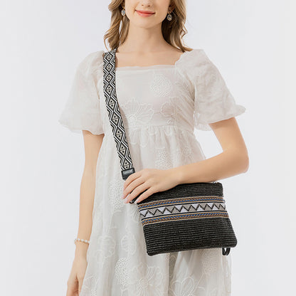 Geometric Straw Weave Crossbody Boho Bag - Spirit and Rebel [Spirit and Rebel] Black One Size 