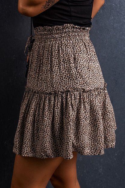 Frill Leopard Elastic Waist Skirt [Spirit and Rebel]   