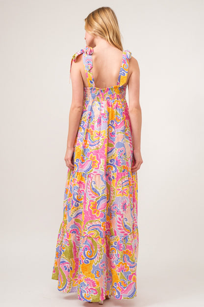 And The Why Plus Size Printed Tie Shoulder Tiered Boho Maxi Dress [Spirit and Rebel]   