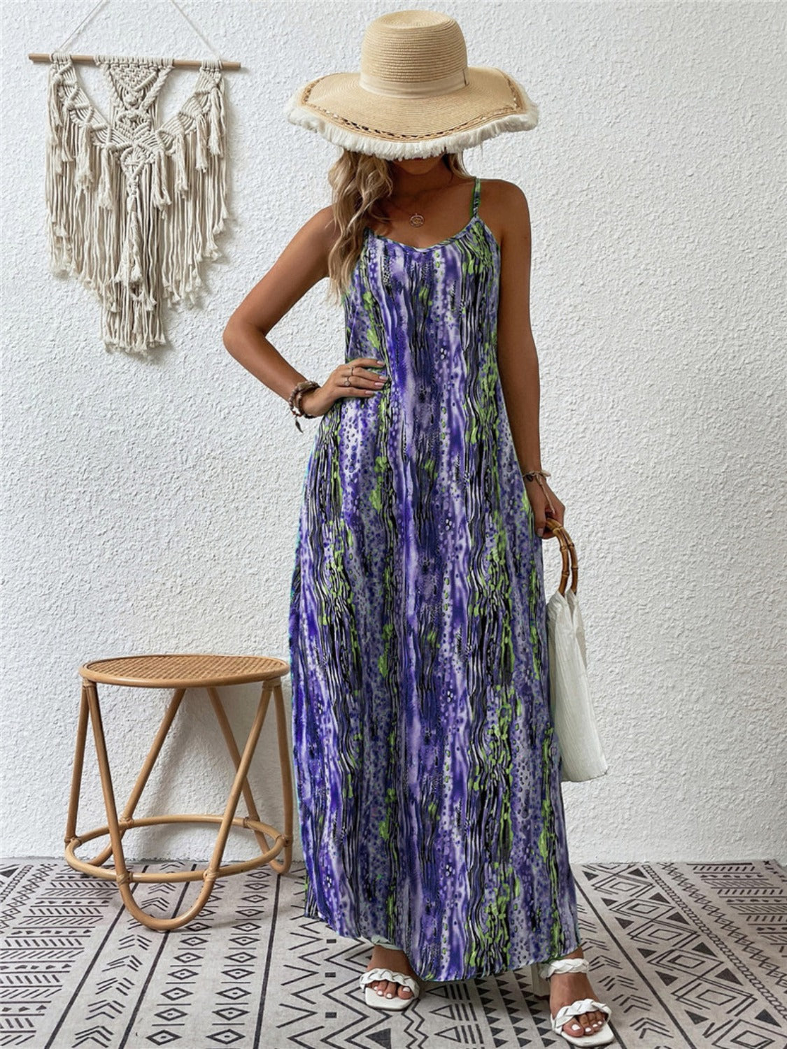 Plus Size Printed Scoop Neck Maxi Boho Cami Boho Dress - Spirit and Rebel [Spirit and Rebel]   