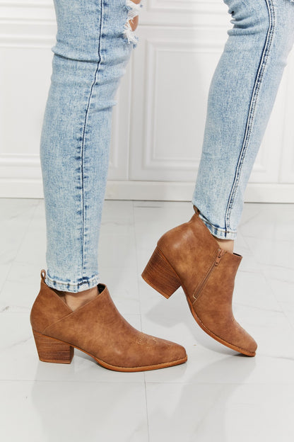 MMShoes Trust Yourself Embroidered Crossover Cowboy Bootie in Caramel [Spirit and Rebel]   