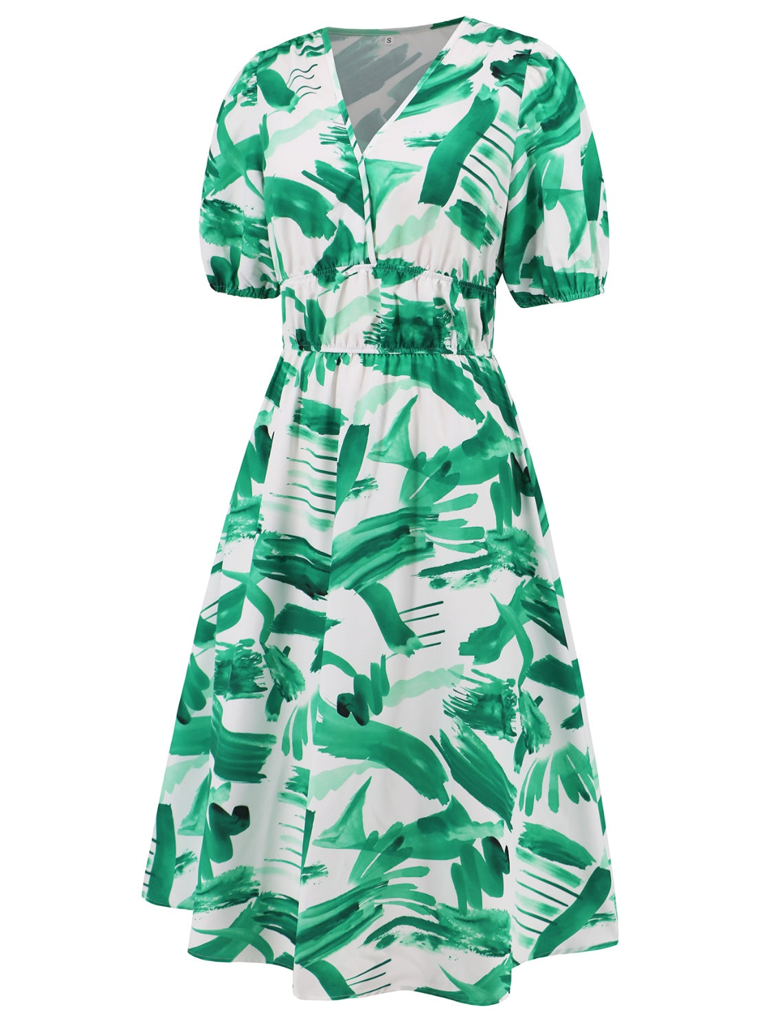 Boho Chic  Ruched Printed Surplice Short Sleeve Dress [Spirit and Rebel]   