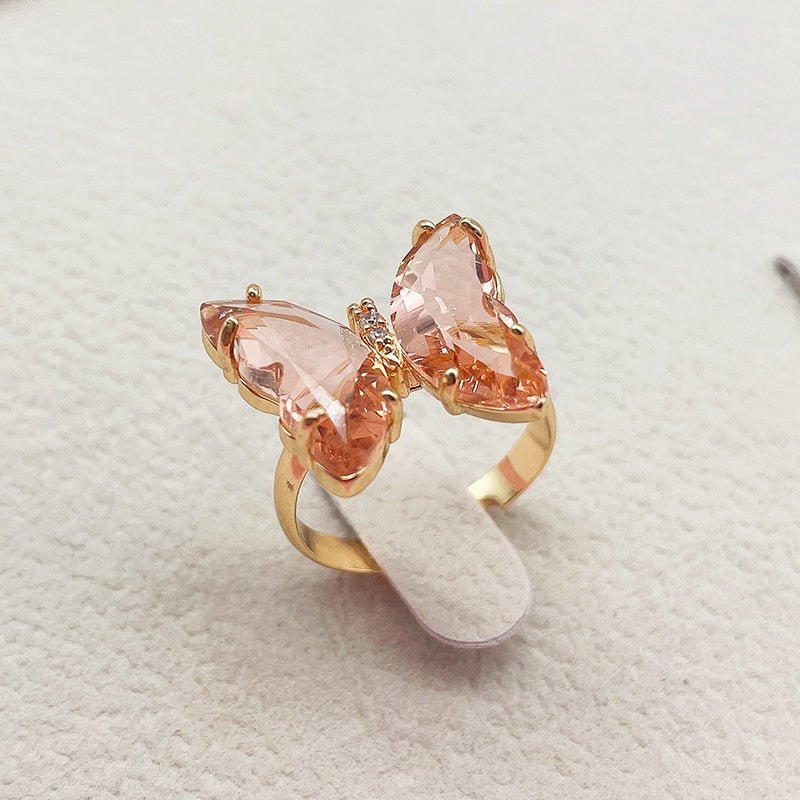 Trendy 16 Colors Crystal Butterfly Ring Sunset and Swim Champagne