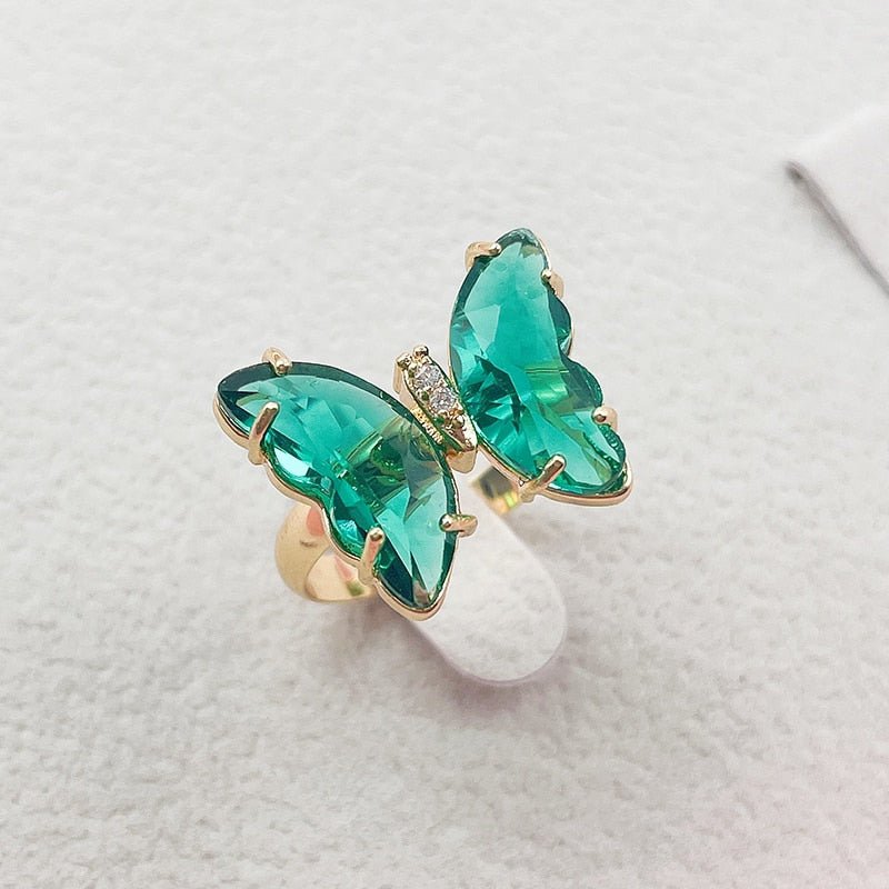 Trendy 16 Colors Crystal Butterfly Ring Sunset and Swim green