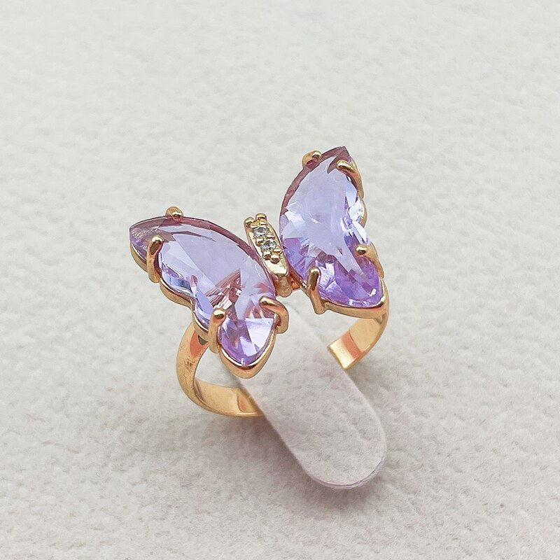 Trendy 16 Colors Crystal Butterfly Ring Sunset and Swim Purple