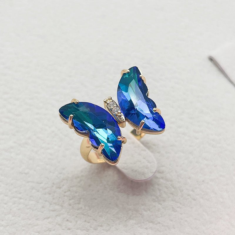 Trendy 16 Colors Crystal Butterfly Ring Sunset and Swim