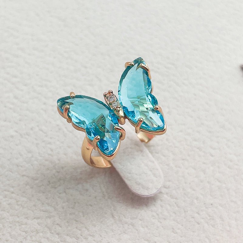 Trendy 16 Colors Crystal Butterfly Ring Sunset and Swim