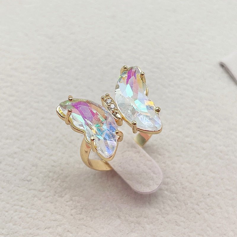 Trendy 16 Colors Crystal Butterfly Ring Sunset and Swim AB color