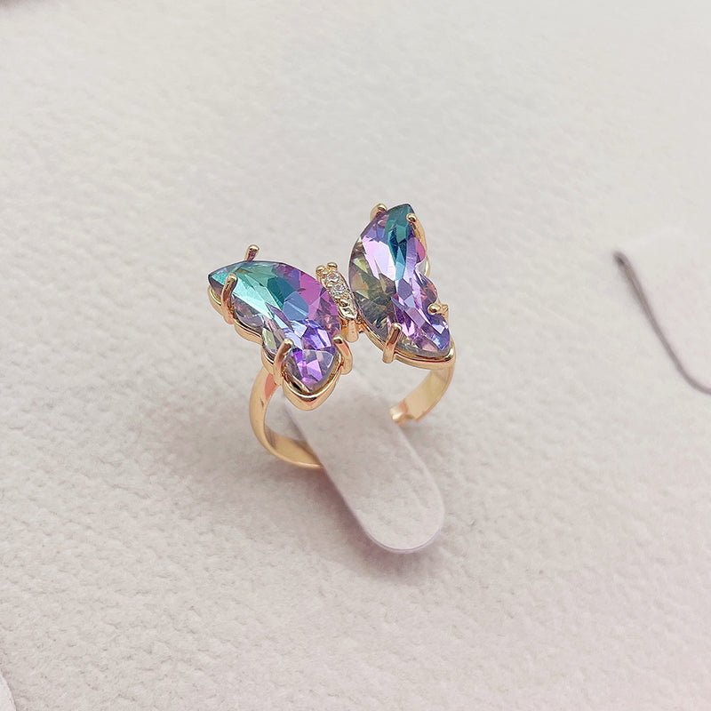 Trendy 16 Colors Crystal Butterfly Ring Sunset and Swim