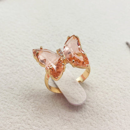 Trendy 16 Colors Crystal Butterfly Ring Sunset and Swim