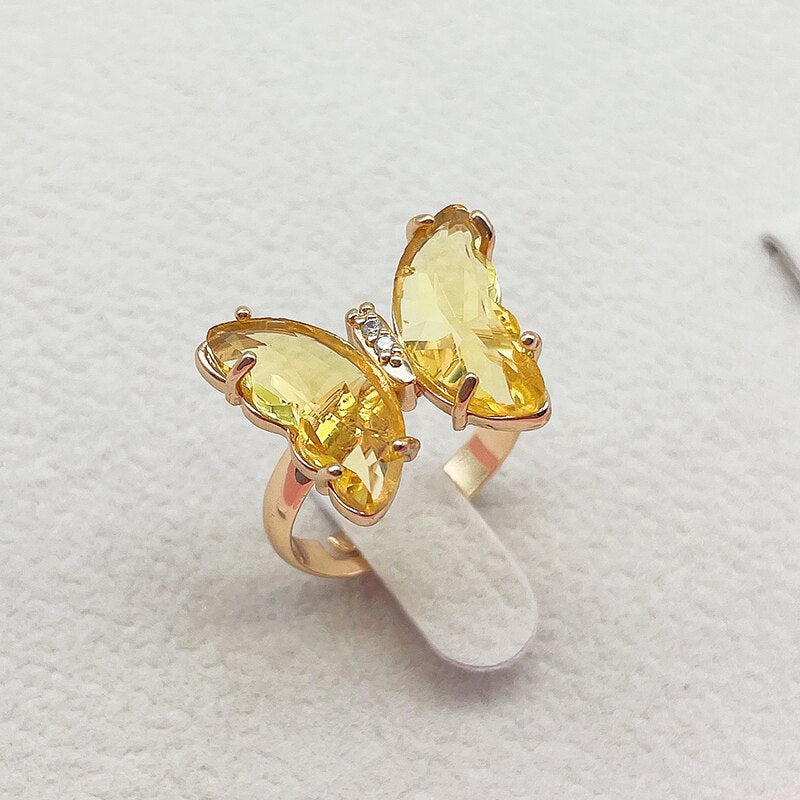 Trendy 16 Colors Crystal Butterfly Ring Sunset and Swim yellow