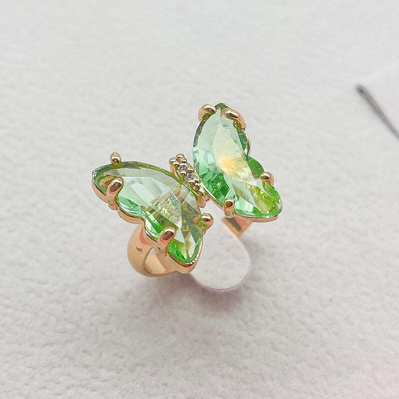 Trendy 16 Colors Crystal Butterfly Ring Sunset and Swim Light green