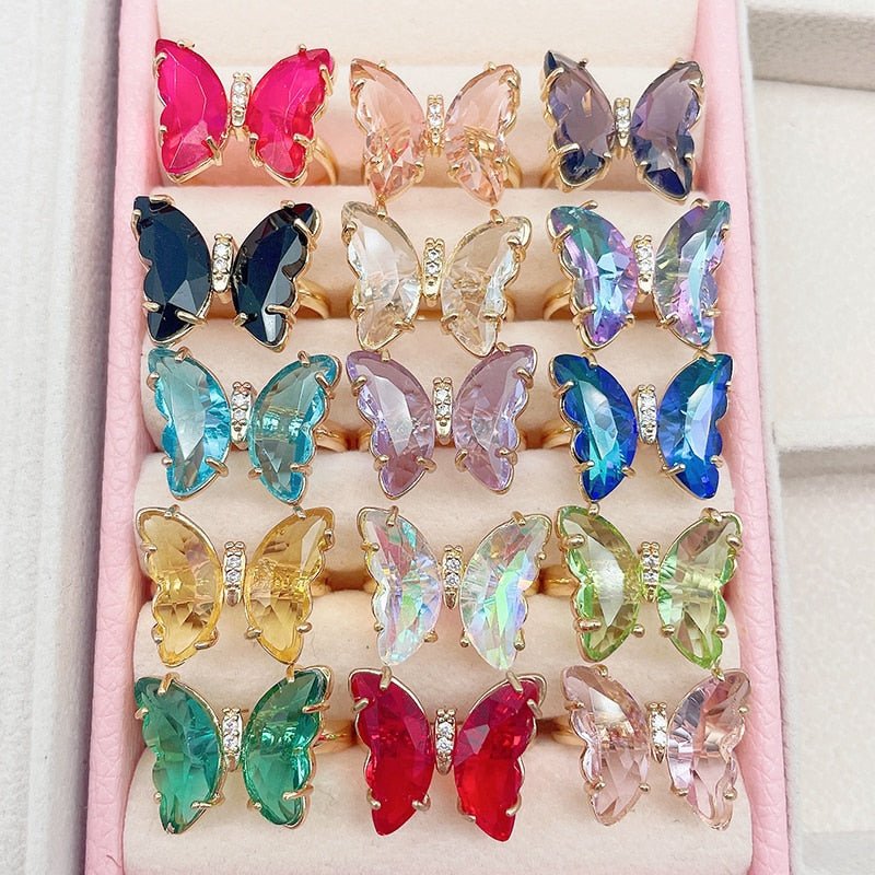 Trendy 16 Colors Crystal Butterfly Ring Sunset and Swim