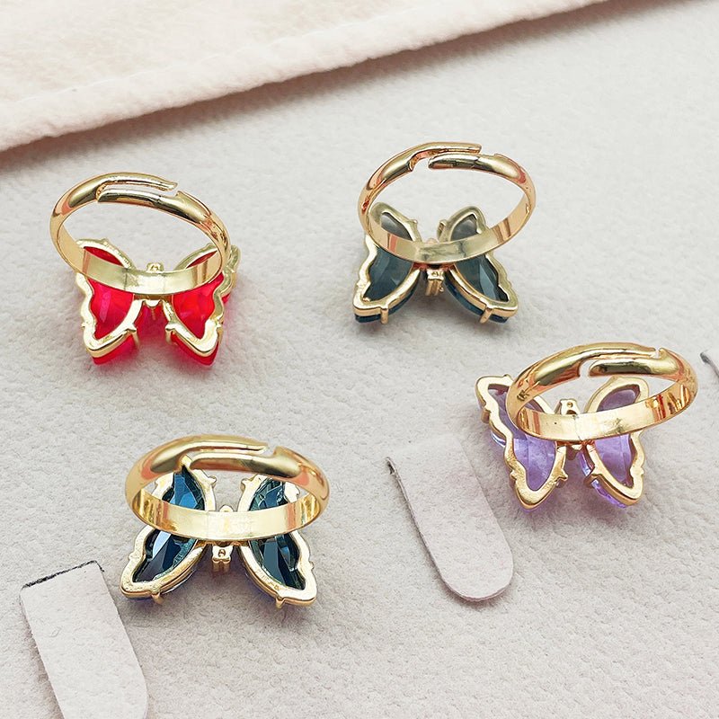 Trendy 16 Colors Crystal Butterfly Ring Sunset and Swim