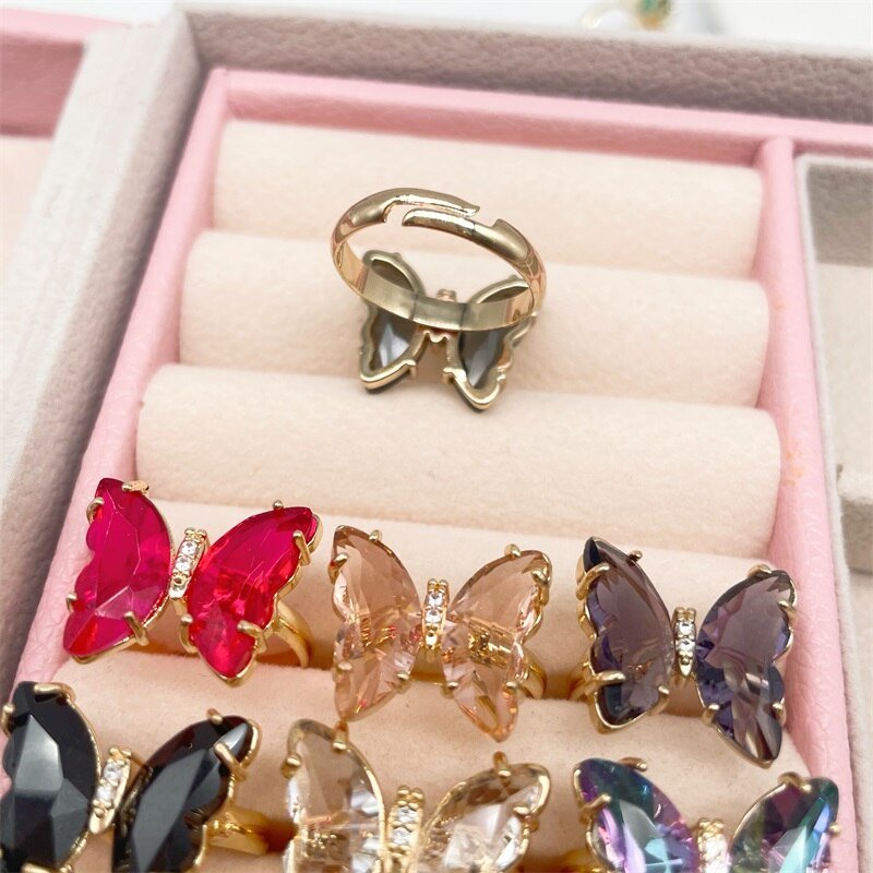 Trendy 16 Colors Crystal Butterfly Ring Sunset and Swim