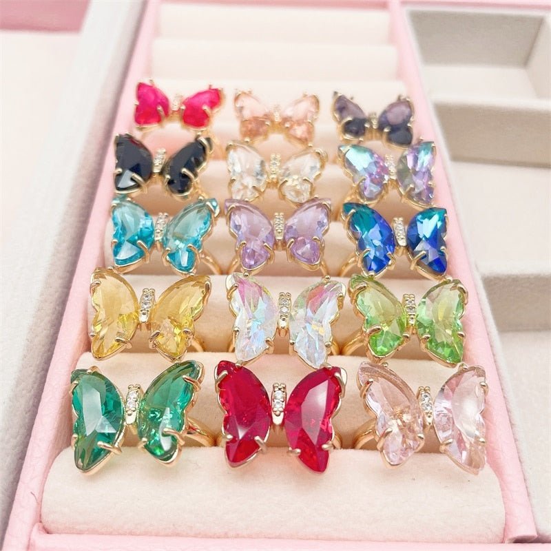 Trendy 16 Colors Crystal Butterfly Ring Sunset and Swim