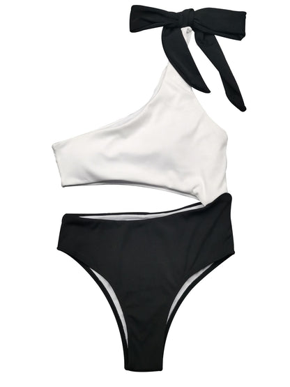 White Black Premium One Shoulder Swimsuit Sunset and Swim