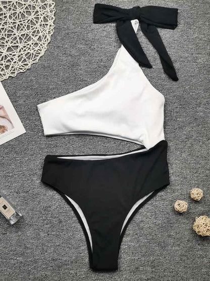 White Black Premium One Shoulder Swimsuit Sunset and Swim