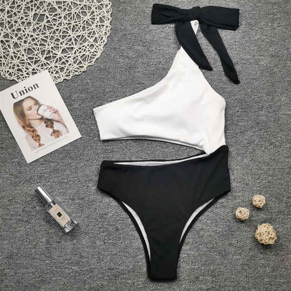 White Black Premium One Shoulder Swimsuit Sunset and Swim