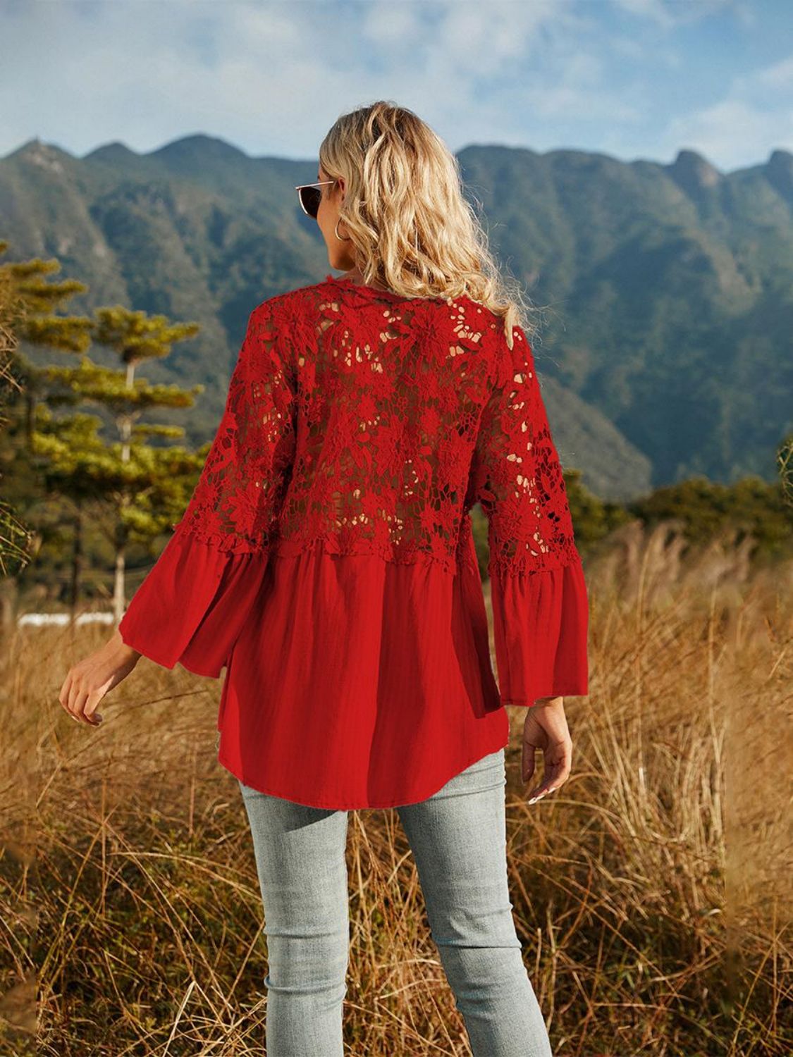 Spliced Lace Buttoned Blouse [Spirit and Rebel]   