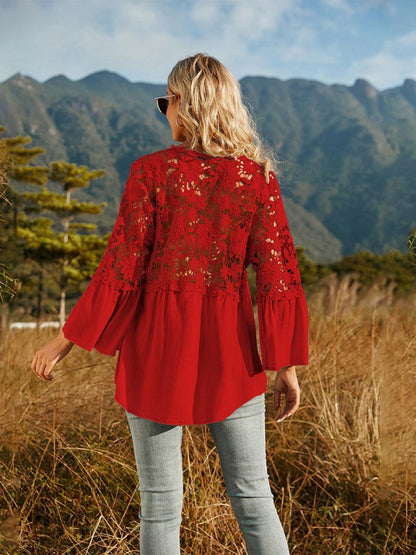 Spliced Lace Buttoned Blouse [Spirit and Rebel]   