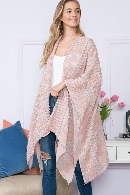 Justin Taylor Pom-Pom Open Front Poncho Boho Cardigan [Spirit and Rebel]   