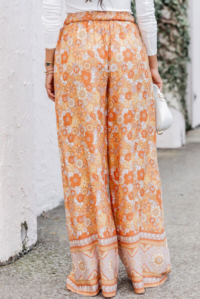 Boho Chic  Floral Tie Front Wide Leg Pants [Spirit and Rebel]   