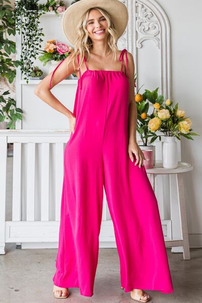 Veveret Pocketed Spaghetti Strap Wide Leg Jumpsuit [Spirit and Rebel]   