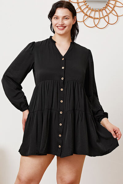 Ruffled Button Up Long Sleeve Tiered Plus Size Boho Shirt [Spirit and Rebel]   