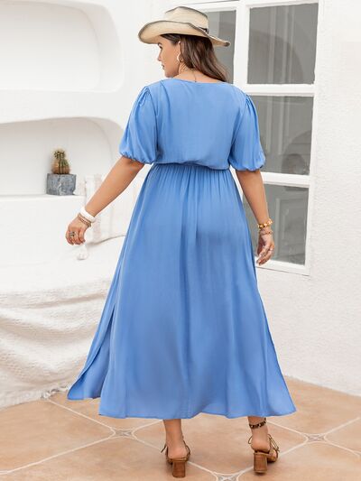 Boho Plus Size Slit V-Neck Short Sleeve Dress [Spirit and Rebel]   