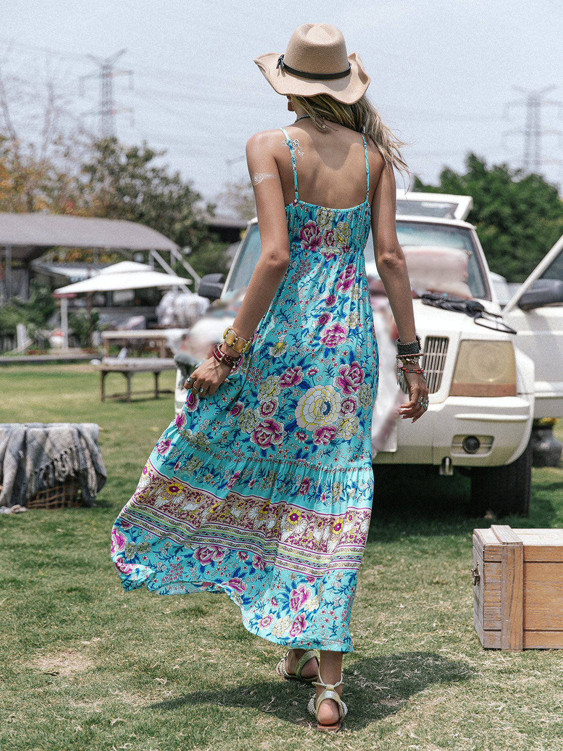 Printed Scoop Neck Sleeveless Maxi Dress [Spirit and Rebel]   