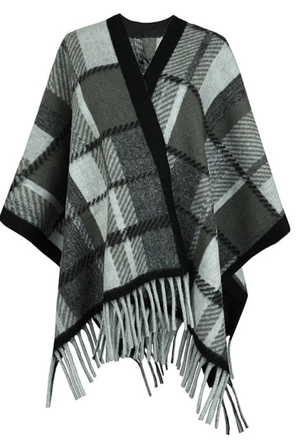 Cloak Sleeve Fringe Detail Poncho [Spirit and Rebel] Charcoal One Size 