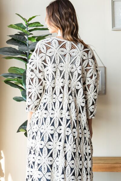 Veveret Geometric Open Front Three-Quarter Sleeve Cardigan [Spirit and Rebel]   