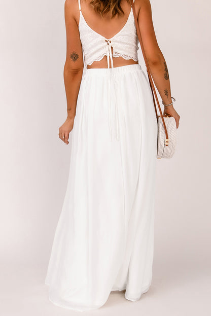 Elastic Waistband Split Boho White Maxi Skirt [Spirit and Rebel]   