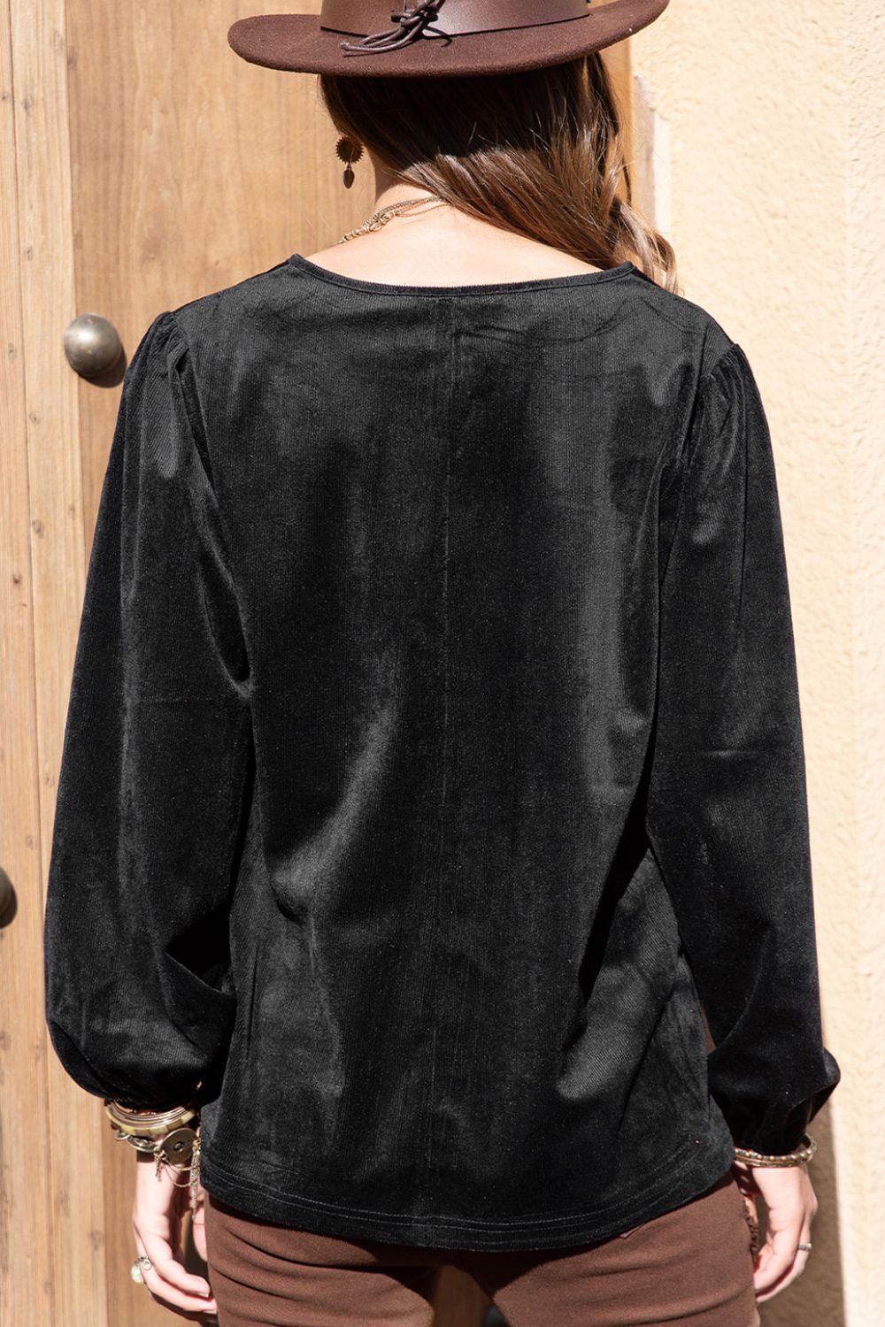 Notched Neck Long Sleeve Blouse [Spirit and Rebel]   