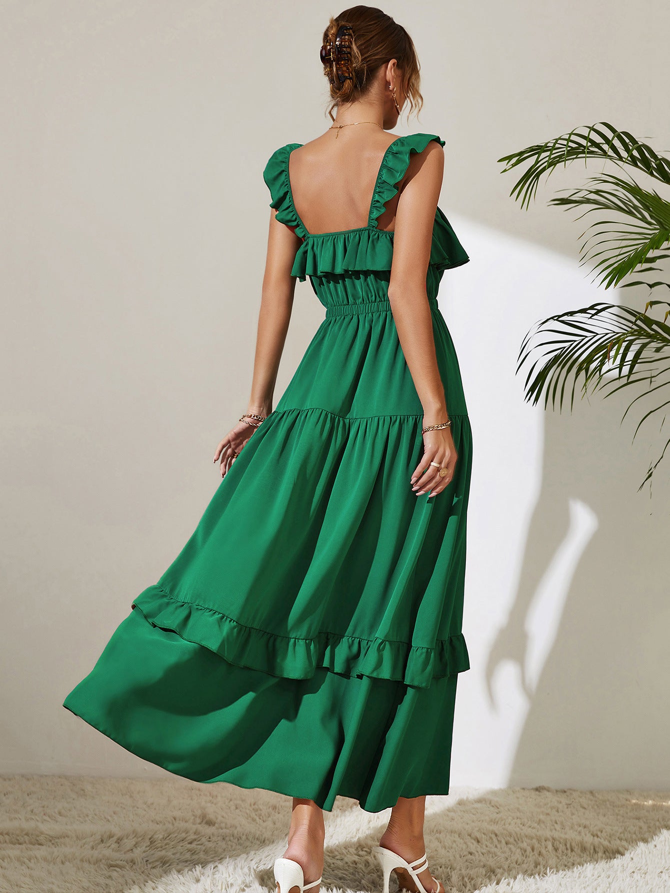 Square Neck Ruffled Maxi Dress [Spirit and Rebel]   