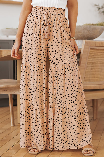 Printed Wide Tiered Boho Pants [Spirit and Rebel] Peach S 