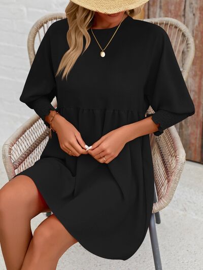 Round Neck Lantern Sleeve Mini Dress [Spirit and Rebel]   