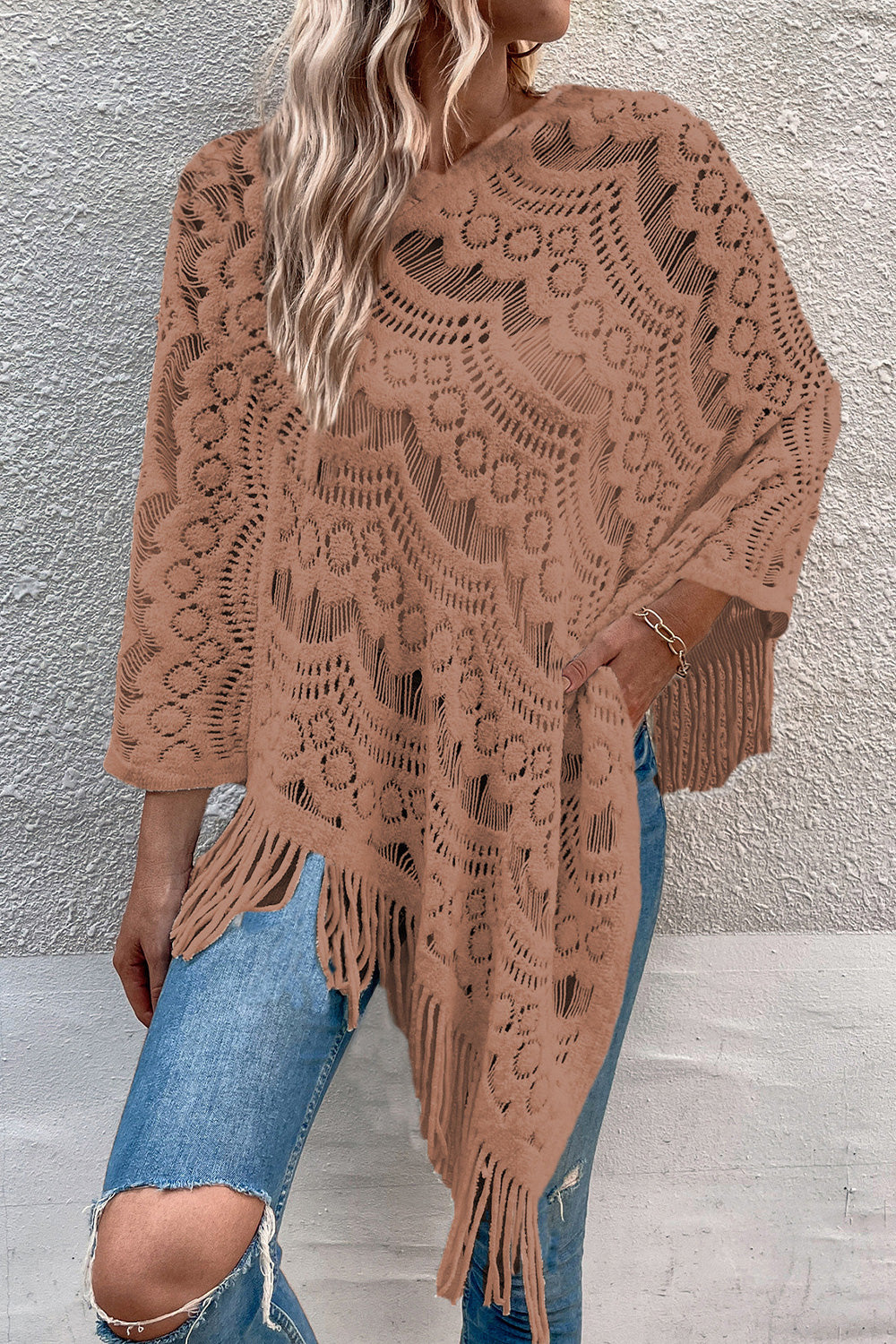 Openwork Fringe Detail Poncho [Spirit and Rebel]   